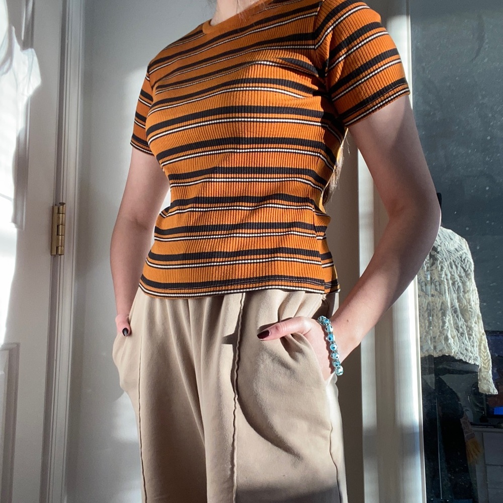 zara ripped orange tshirt
